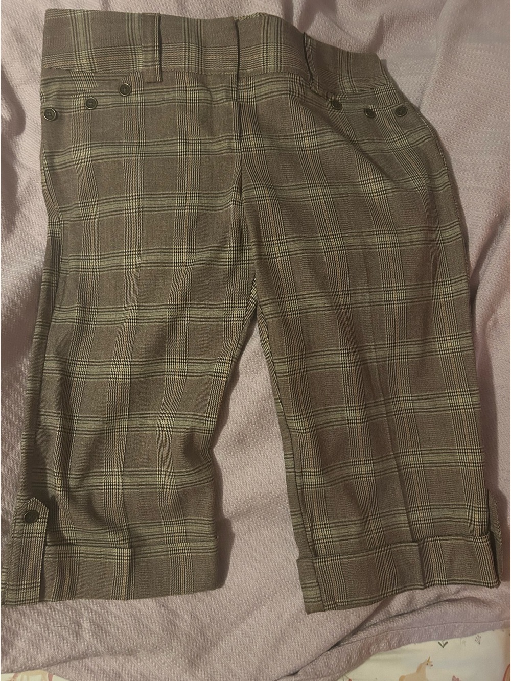 Vintage Deadstock Y2K Vanity Plaid Cropped Pants in Brown & Tan